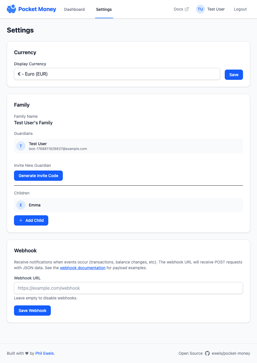 Settings Page